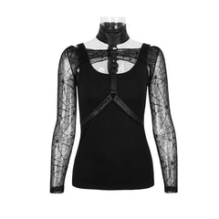 T-402 Two-piece Lace Mesh Cotton Backless Skinny Gothic Shirt?-??Punk Rave Clothing