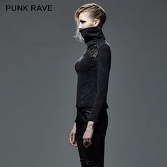 T-404 Drawstring Hollow-out Club Elastic Punk Shirts With Standing Collar?-??Punk Rave Clothing