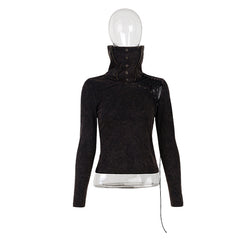 T-404 Drawstring Hollow-out Club Elastic Punk Shirts With Standing Collar?-??Punk Rave Clothing