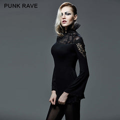 T-405 Hollow-out Long Sleeve Turtleneck Gothic T-shirts?-??Punk Rave Clothing