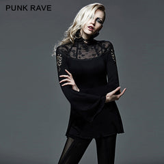 T-405 Hollow-out Long Sleeve Turtleneck Gothic T-shirts?-??Punk Rave Clothing