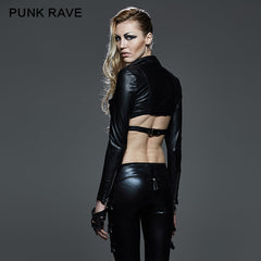 T-406 Top Elastic Sexy Short Sleeve Leather Punk Shirts?-??Punk Rave Clothing