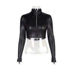 T-406 Top Elastic Sexy Short Sleeve Leather Punk Shirts?-??Punk Rave Clothing