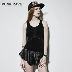 T-409 Sleeveless Scoop Neck Punk Vest For Women?-??Punk Rave Clothing