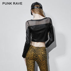 T-410 Fashion Old Skull Long Sleeve Mesh Fabric Leather Punk Shirts?-??Punk Rave Clothing