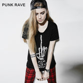 T-416 Red And black Short Sleeve Punk T-shirts For Women?-??Punk Rave Clothing