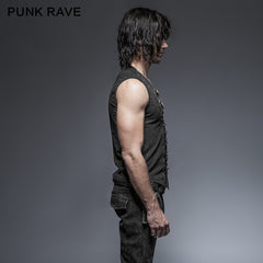 Punk Rave T-421 black Rock Cotton Leather Belt Sleeveless Punk Shirts For Men?-??Punk Rave Clothing