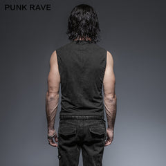Punk Rave T-421 black Rock Cotton Leather Belt Sleeveless Punk Shirts For Men?-??Punk Rave Clothing