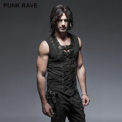 Punk Rave T-421 black Rock Cotton Leather Belt Sleeveless Punk Shirts For Men?-??Punk Rave Clothing