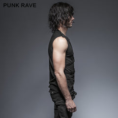 T-422 black Sleeveless Stripe Tank Tops Punk Vest For Men?-??Punk Rave Clothing