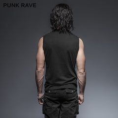 T-422 black Sleeveless Stripe Tank Tops Punk Vest For Men?-??Punk Rave Clothing