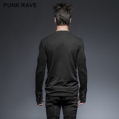 T-423 Lacing Shoulder Leather Belts Long Sleeve Punk Shirts?-??Punk Rave Clothing