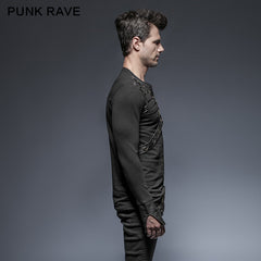 T-423 Lacing Shoulder Leather Belts Long Sleeve Punk Shirts?-??Punk Rave Clothing