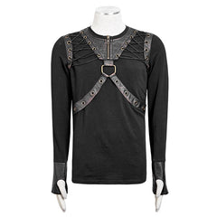 T-423 Lacing Shoulder Leather Belts Long Sleeve Punk Shirts?-??Punk Rave Clothing