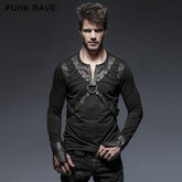 T-423 Lacing Shoulder Leather Belts Long Sleeve Punk Shirts?-??Punk Rave Clothing