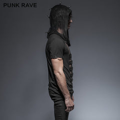 T-425 Hooded Rock Transparent Mesh Punk Shirts?-??Punk Rave Clothing