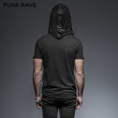 T-425 Hooded Rock Transparent Mesh Punk Shirts?-??Punk Rave Clothing