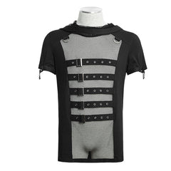 T-425 Hooded Rock Transparent Mesh Punk Shirts?-??Punk Rave Clothing