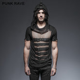T-425 Hooded Rock Transparent Mesh Punk Shirts?-??Punk Rave Clothing