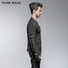 T-427 Steampunk Metal Eyelets Long Sleeve Cotton Punk Shirts For Men?-??Punk Rave Clothing