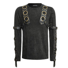 T-427 Steampunk Metal Eyelets Long Sleeve Cotton Punk Shirts For Men?-??Punk Rave Clothing