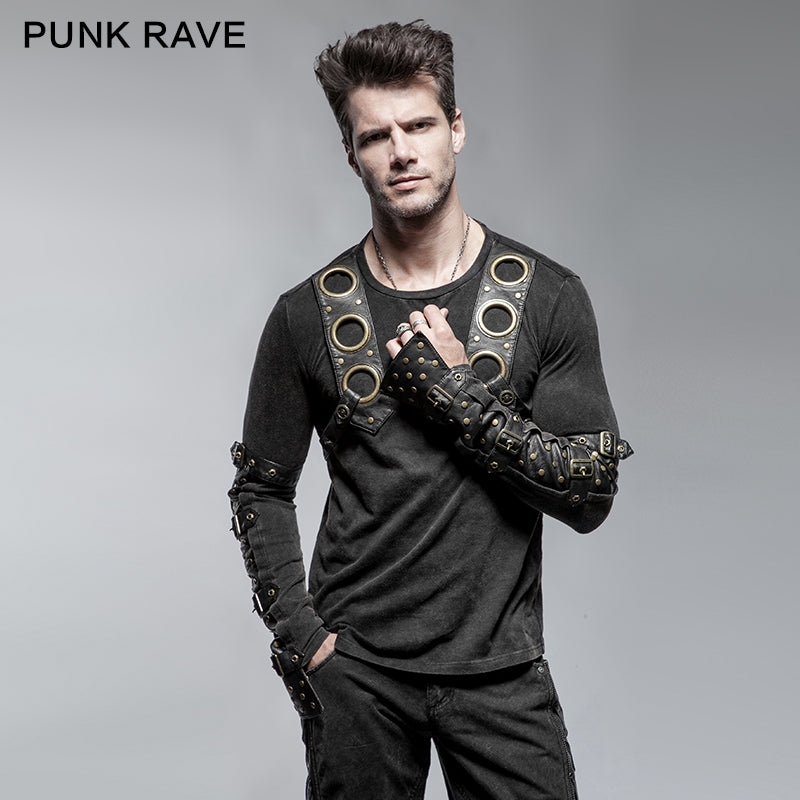 T-427 Steampunk Metal Eyelets Long Sleeve Cotton Punk Shirts For Men?-??Punk Rave Clothing