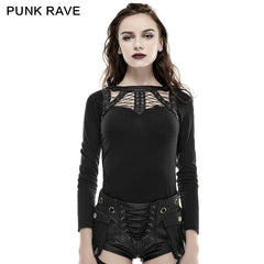 T-428 black Sexy Spider Pattern 100% Cotton Skinny Backless Punk Shirts?-??Punk Rave Clothing