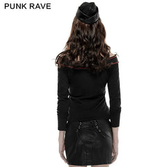 T-431 Military Long Sleeve Textured Knit Fabric Punk Shirts With V-neck Collar?-??Punk Rave Clothing