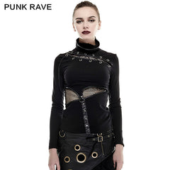 T-432 Coffe Steampunk Tight Mesh Punk Shirts With High Collar?-??Punk Rave Clothing