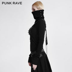 T-436 Steampunk black High Neck Asymmetrical Knit Punk Shirts?-??Punk Rave Clothing