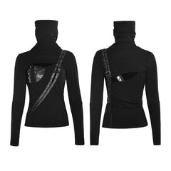 T-436 Steampunk black High Neck Asymmetrical Knit Punk Shirts?-??Punk Rave Clothing