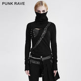 T-436 Steampunk black High Neck Asymmetrical Knit Punk Shirts?-??Punk Rave Clothing