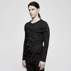 T-441 Simple black Long Sleeve Punk Shirts For Men?-??Punk Rave Clothing