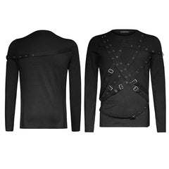 T-441 Simple black Long Sleeve Punk Shirts For Men?-??Punk Rave Clothing