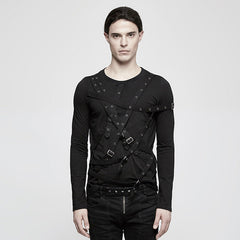 T-441 Simple black Long Sleeve Punk Shirts For Men?-??Punk Rave Clothing