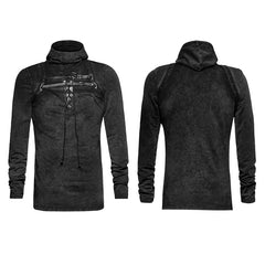 T-442 Steampunk 2 Colors Leather Loop Stylish Punk Shirts With Plain Hooded?-??Punk Rave Clothing