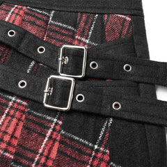 OPQ-471BQF Colored checked folded half skirt with button loop?-??Punk Rave Clothing