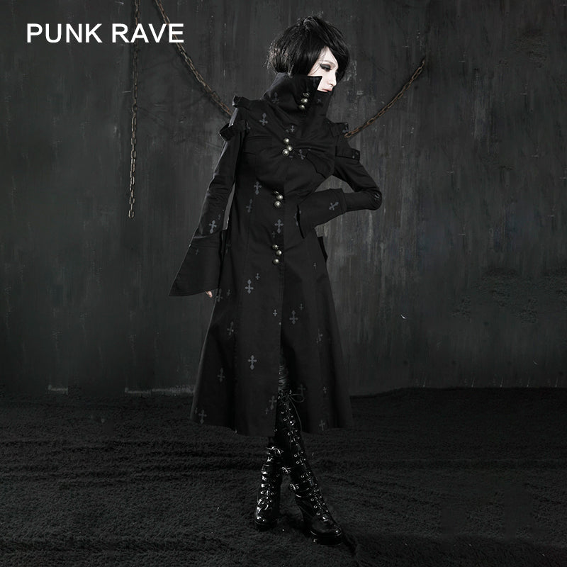 Y-209 Winter Ankle Length Long Gothic Trench Coats With High Neck?-??Punk Rave Clothing