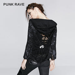 Y-235 Latest Fashion Cobweb Design Skeleton Punk Jacket With Hoody?-??Punk Rave Clothing