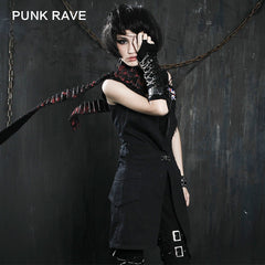 Y-247 Long Sleeveless Punk Jacket With Skeleton Pattern Back For Women?-??Punk Rave Clothing