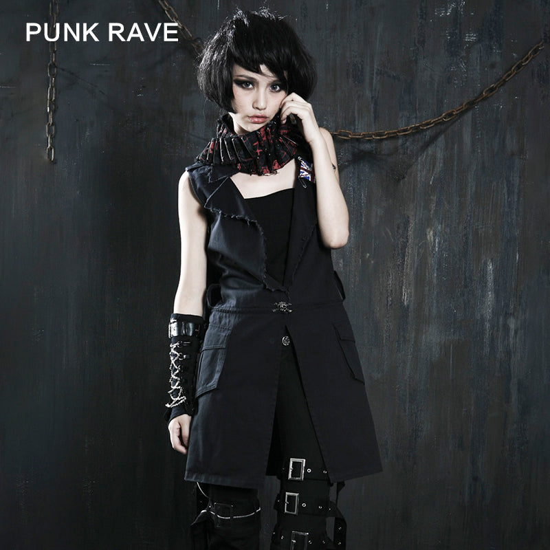 Y-247 Long Sleeveless Punk Jacket With Skeleton Pattern Back For Women?-??Punk Rave Clothing