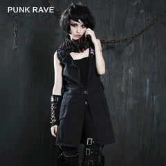 Y-247 Long Sleeveless Punk Jacket With Skeleton Pattern Back For Women?-??Punk Rave Clothing
