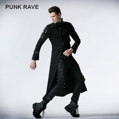 Y-318 black Handsome Down Long Gothic Trench Coats With High Collar?-??Punk Rave Clothing