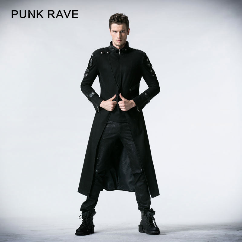 Y-318 black Handsome Down Long Gothic Trench Coats With High Collar?-??Punk Rave Clothing