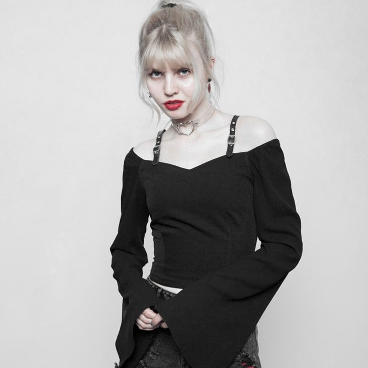 OPT-230 Personality Punk Chiffon Off Shoulder T-shirt For Women?-??Punk Rave Clothing