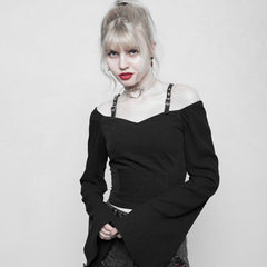 OPT-230 Personality Punk Chiffon Off Shoulder T-shirt For Women?-??Punk Rave Clothing