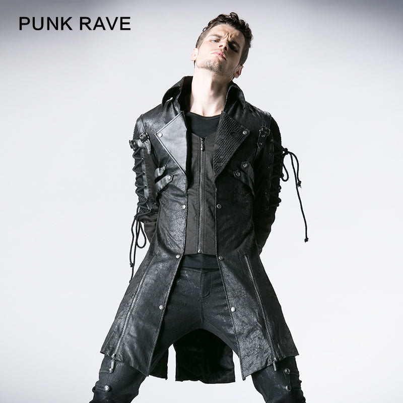 Popular Punk Rave Jacket Y-349 Studded Special Hot Fit Leather Long Gothic Coat For Men?-??Punk Rave Clothing