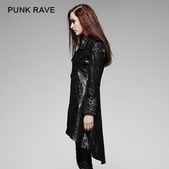 Y-352 black Long Soft Leather Gothic Trench Coats With V Collar?-??Punk Rave Clothing
