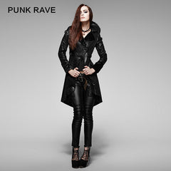 Y-352 black Long Soft Leather Gothic Trench Coats With V Collar?-??Punk Rave Clothing