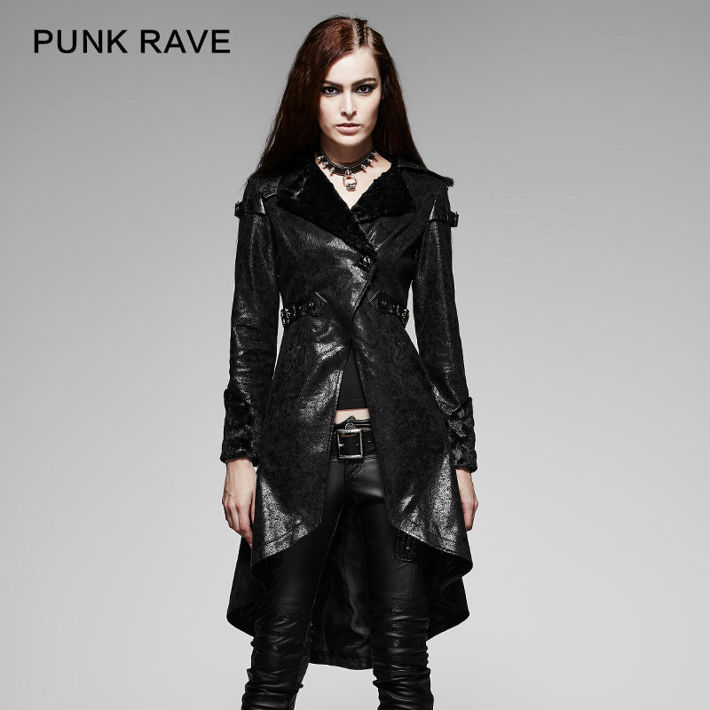 Y-352 black Long Soft Leather Gothic Trench Coats With V Collar?-??Punk Rave Clothing